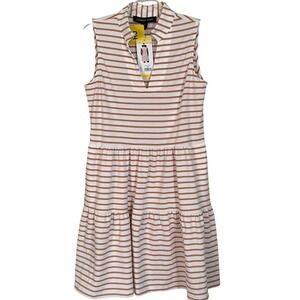 Andrew Marc Womens Striped Tiered Sleeveless Mini Dress Beige White Small NWT